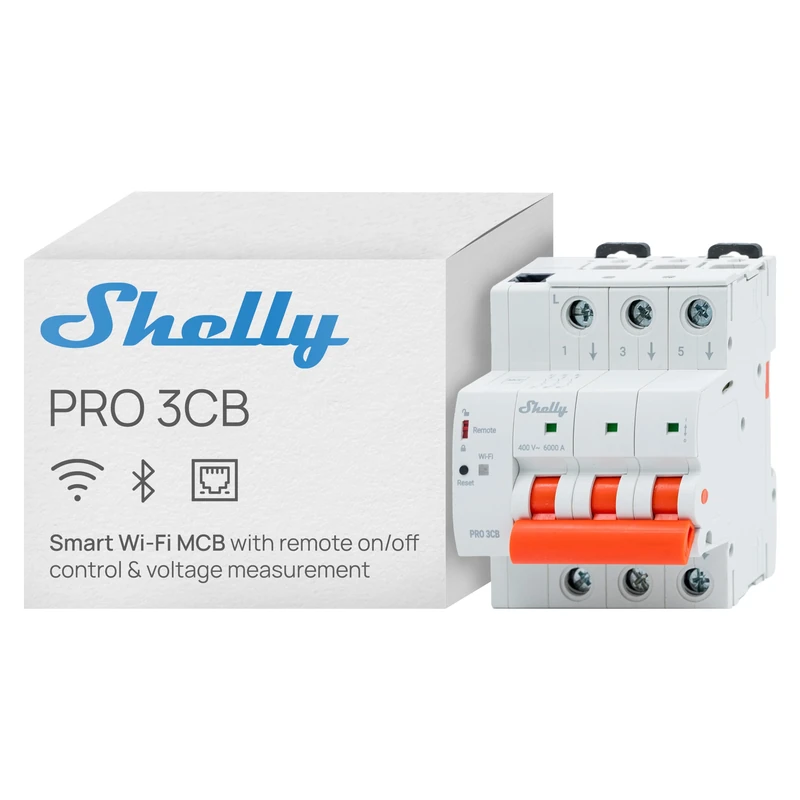 Shelly Pro 3CB C32A - Smart 3-Pole Miniature Circuit Breaker MCB with Wi-Fi Bluetooth and Ethernet, Overvoltage Undervoltage Protection, 32A Type C 6kA, DIN Rail, Alexa Google Home SmartThings
