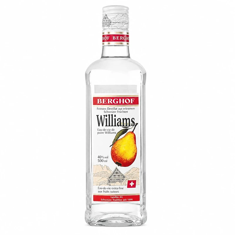 BERGHOF Williams Pear Brandy | Premium Swiss Eau de Vie | Juicy Williams Pear Flavours | 500ml | 40% ABV