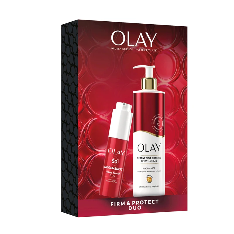 Olay Regenerist SPF50+ Face Moisturiser & Body Lotion Gift Set; Firm & Protect Duo with Collagen Peptide, Niacinamide & Vitamin B5, Smooth, Radiant and Moisturised Skin for Women
