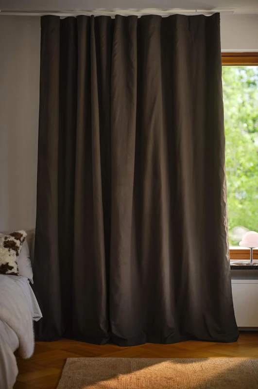 Jotex Melanie Linen-Mix Blackout Curtain, Extra Wide 270 cm, 2-Layer Curtain with Transparent and Blackout Function (Pack of 1), Chocolate Brown, 270 x 220 cm
