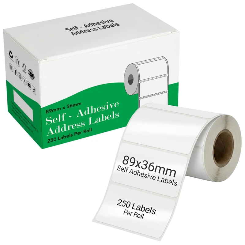 iSOUL Self Adhesive Address Labels 89x36mm, 12500 Sticker Labels, White Stickers, BPA-Free, Handwriting, Laser & Inkjet Printer Compatible, for Shipping, Filing, Food Container Sticky Rolls 50 Rolls