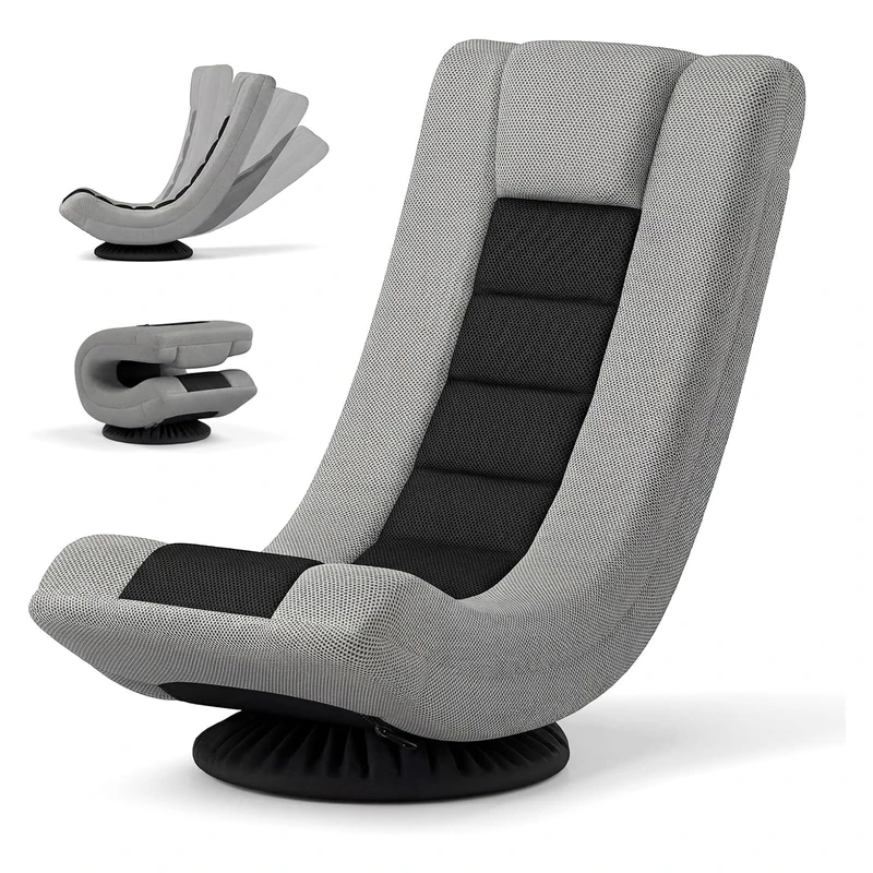 RELAX4LIFE Folding Floor Chair, 360° Swivel Lazy Sofa Chair with 4-Position Adjustable Backrest, High Back Padded Reading Gaming Lounge Sleeper Recliner for Living Room Bedroom Office (Grey+Black)