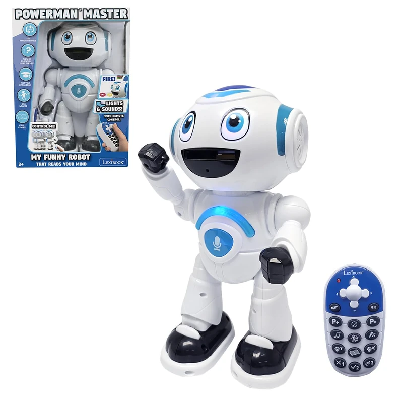 LEXIBOOK - Powerman Master, Interactive Toy Robot that Reads in the Mind Toy for Kids Dancing Plays Music Animal Quiz STEM Programmable Remote Control Robot Junior - ROB25ENLXB