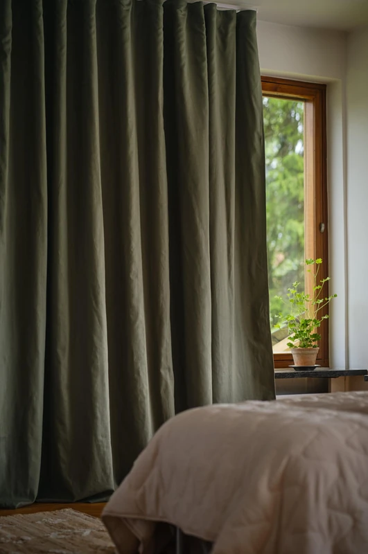 Jotex Melanie Linen-Mix Blackout Curtain, Extra Wide, 270 cm, 2-Layer Curtain with Transparent and Blackout Function (Pack of 1), Olive Green, 270 x 220 cm - Image 1