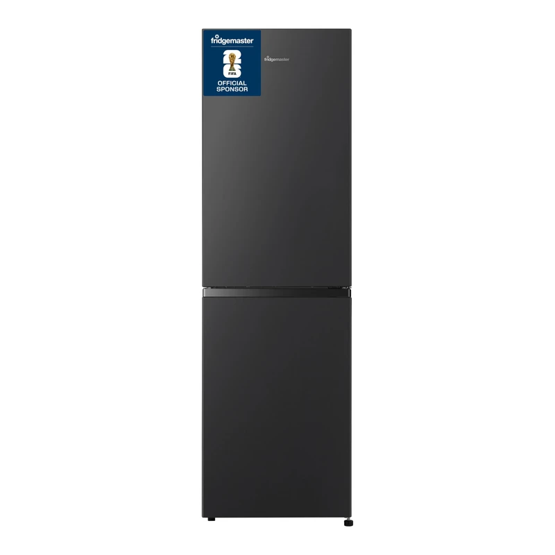 Fridgemaster MC55240EB 55cm Freestanding 252L 50/50 Fridge Freezer - LED Lighting, Black - E Rated, H174.3 x W55.4 x D55.8 (cm)