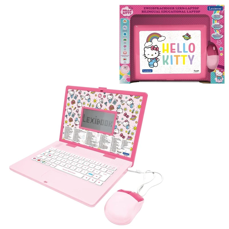 LEXIBOOK, Hello Kitty, Bilingual Educational Laptop English/German, 164 activities: Language, Writing, Math, Logic, Music and Games, for Boys and Girls, JC598HKi3LXB - Image 1