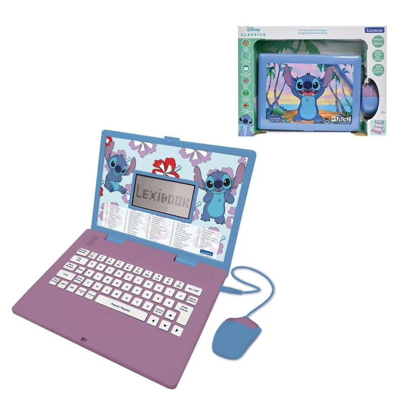 LEXIBOOK, Disney Stitch, Bilingual Bulgarian/English educational computer, Toy for children with 124 language, writing, maths, logic, music activities and games, Blue, JC598Di20LXB - Image 1