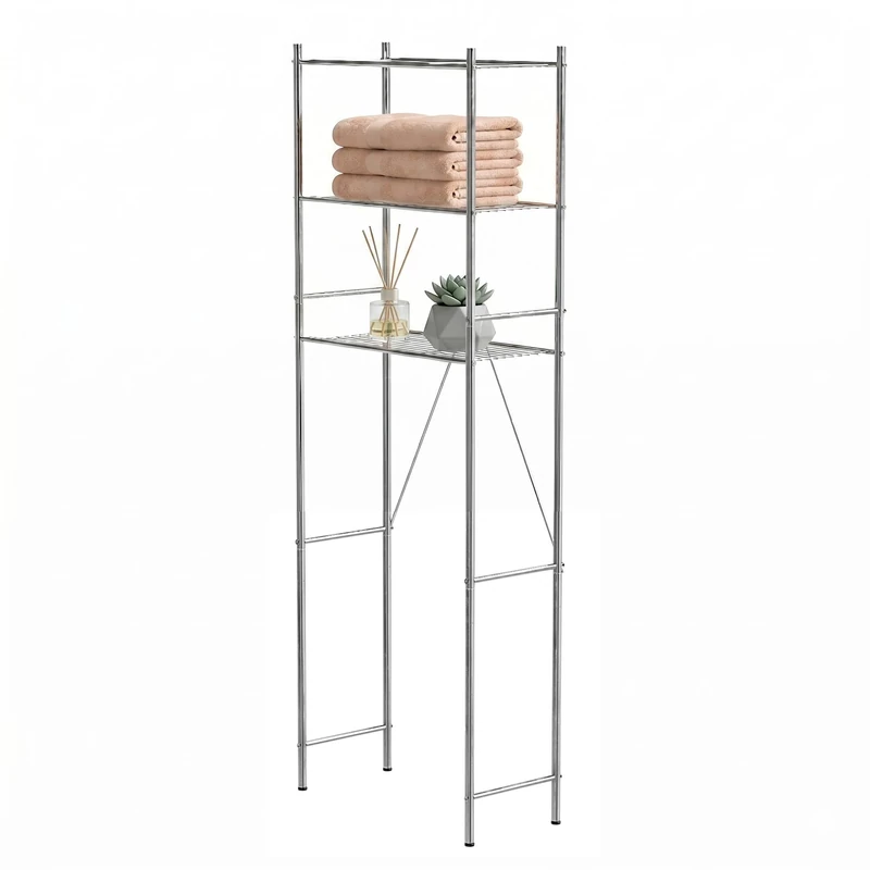 Amig - Over-Toilet Bathroom Shelf Mod. BRISA - 3 Tiers - Made of Steel - Silver Color - With Adjustable Legs - 60.7 x 28 x 172 cm - Image 1