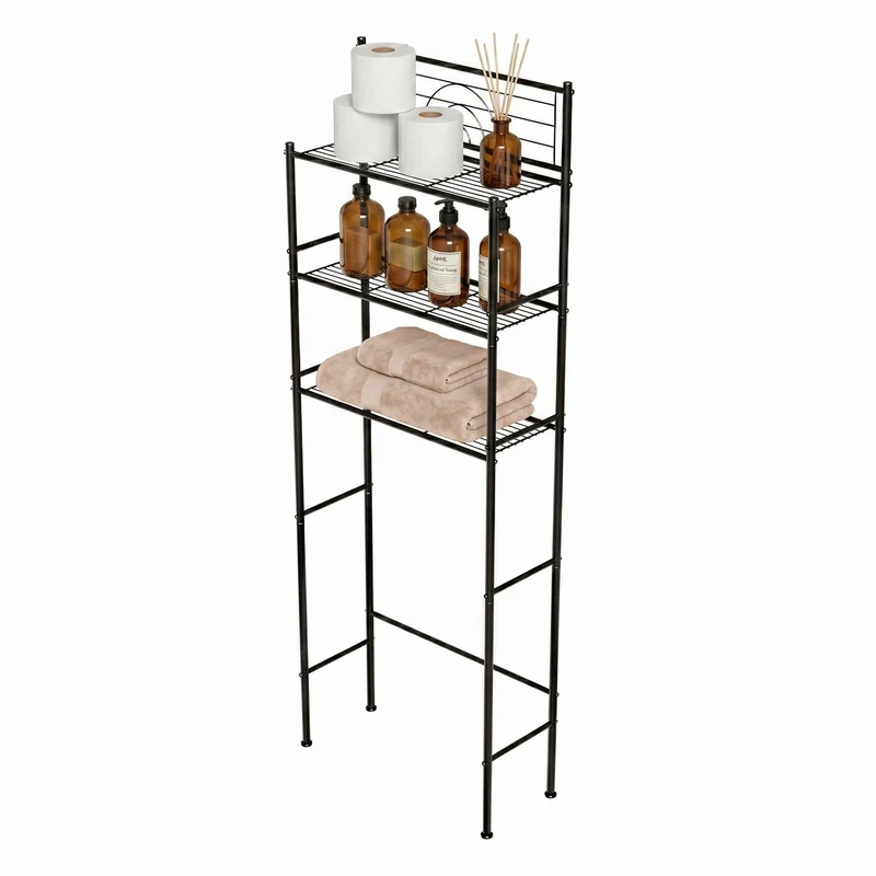 Amig - Bathroom Shelf Over Toilet Mod. ORIA - 3 Heights - Made of Steel - Matte Black - With Adjustable Legs - 60.7 x 28 x 172 cm - Image 1