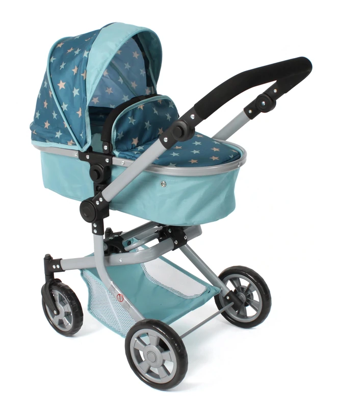Bayer Chic 2000® 2-in-1 Mika Doll Pram – Star Turquoise – Foldable – Height-adjustable Handle 47-80 cm – Modern Frame – Dolls up to 52 cm – 4-8 Years - Image 1