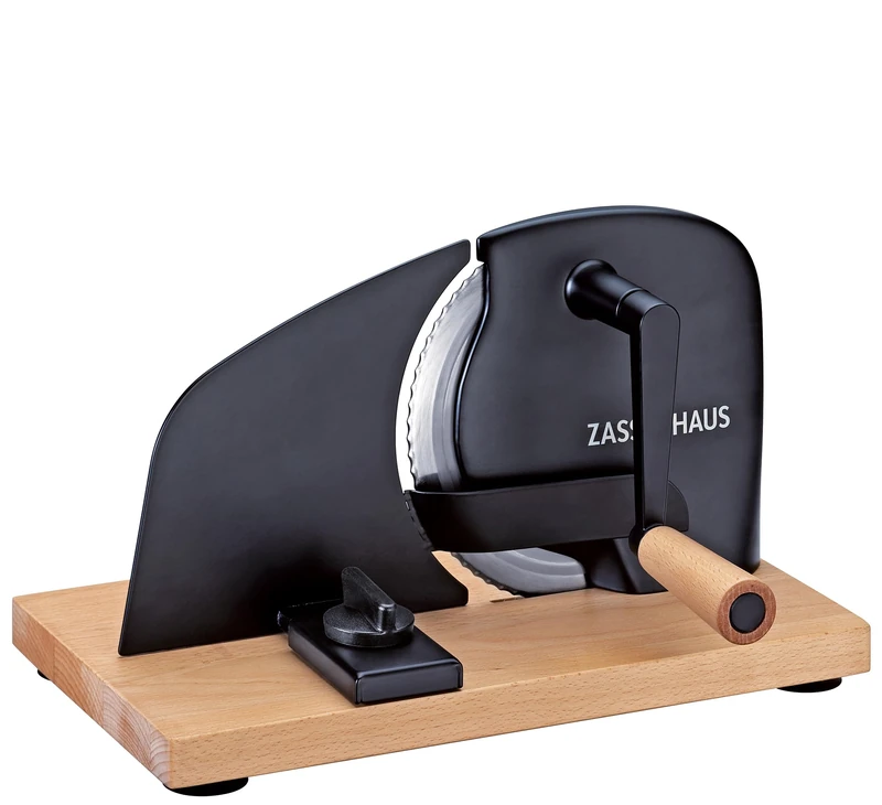 Zassenhaus Pure Bread Slicer, Black, Manual Crank Machine with Stainless Steel Blade, Special Serrated Edge, Made in Solingen, Continuous Cutting Thickness Adjustment up to 20 mm - Image 1