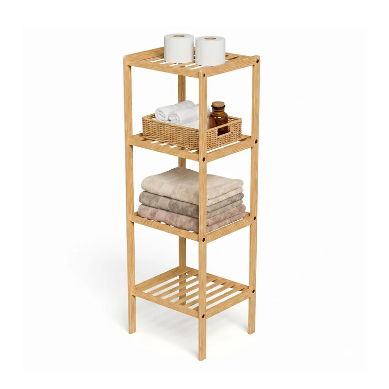 Amig - Bamboo Shelf for Bathroom Mod. BAM - 4 Tiers - Made of Bamboo - Slatted Design - for Entryway, Living Room, Kitchen, Balcony - 37 x 33 x 110 cm - Image 1