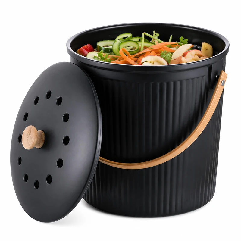 Relaxdays Kitchen Compost Bin, 5.6 litres, black