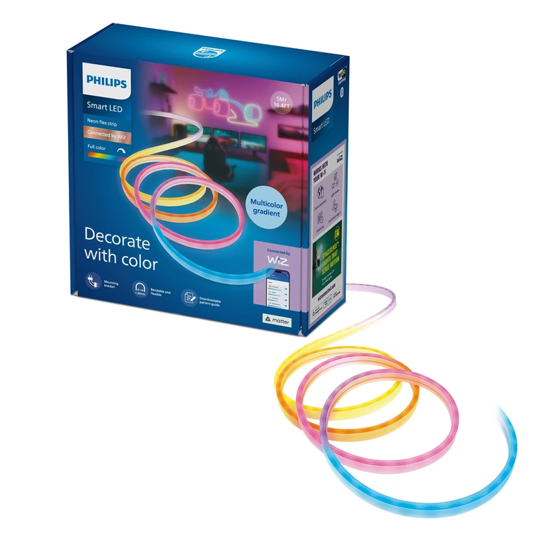 Philips Smart Lighting Neon Flex LED Strip Light, 5 m, Type G, Dynamic Multicolor Light Effects, Bendable, Easy Setup, Connected by WiZ, Google Home, Alexa, Apple Home - Image 1