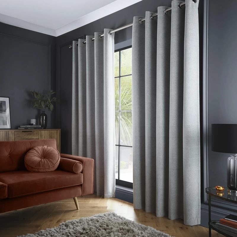 Curtina Velvet Chenille Dimout Grey Eyelet Curtains (168 x 229cm) – Lined – Polyester Window Curtains - Image 1