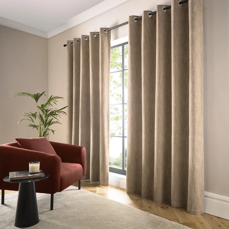 Curtina Boucle Chenille Natural Eyelet Curtains (117 x 137cm) – Lined – Polyester Window Curtains
