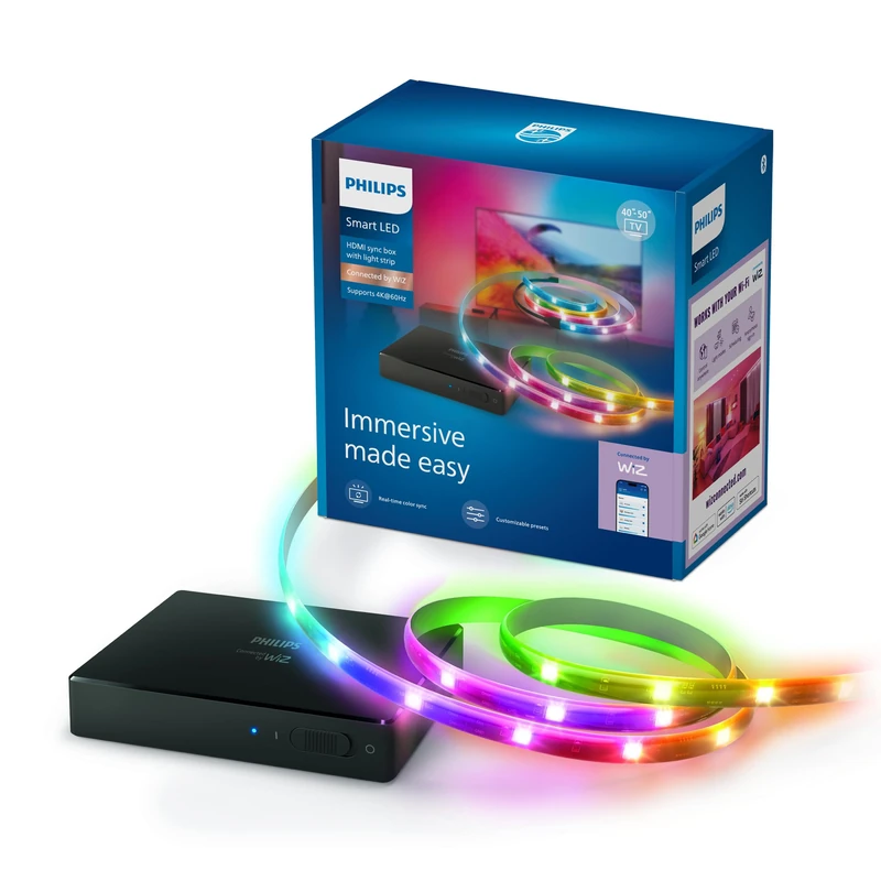 Philips Smart Lighting HDMI Sync Box with TV Backlight, RGBIC LED Strip for 40-50" TV, Sync with Movies, Music, HDMI 2.0, 4K at 60Hz, Connected by WiZ, Requires External Video Source - Image 1