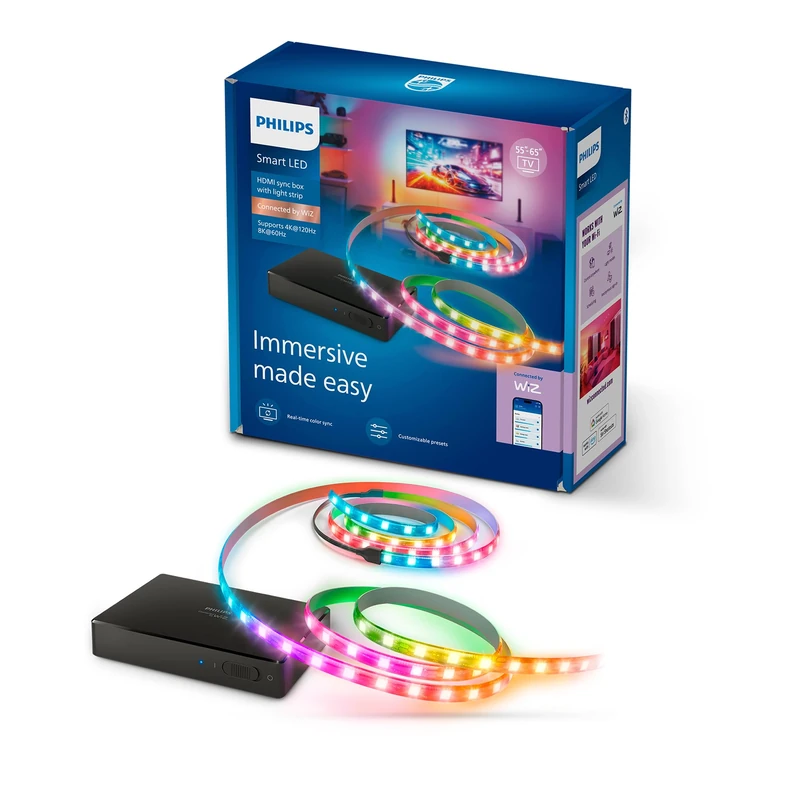 Philips Smart Lighting HDMI 2.1 Sync Box 8K with TV Backlight 55"-65", RGBIC LED Strip, Ultra-Fast Refresh Rate, Customizable Light, Easy Install, TV, Movies, Gaming, HDMI Input Required - Image 1