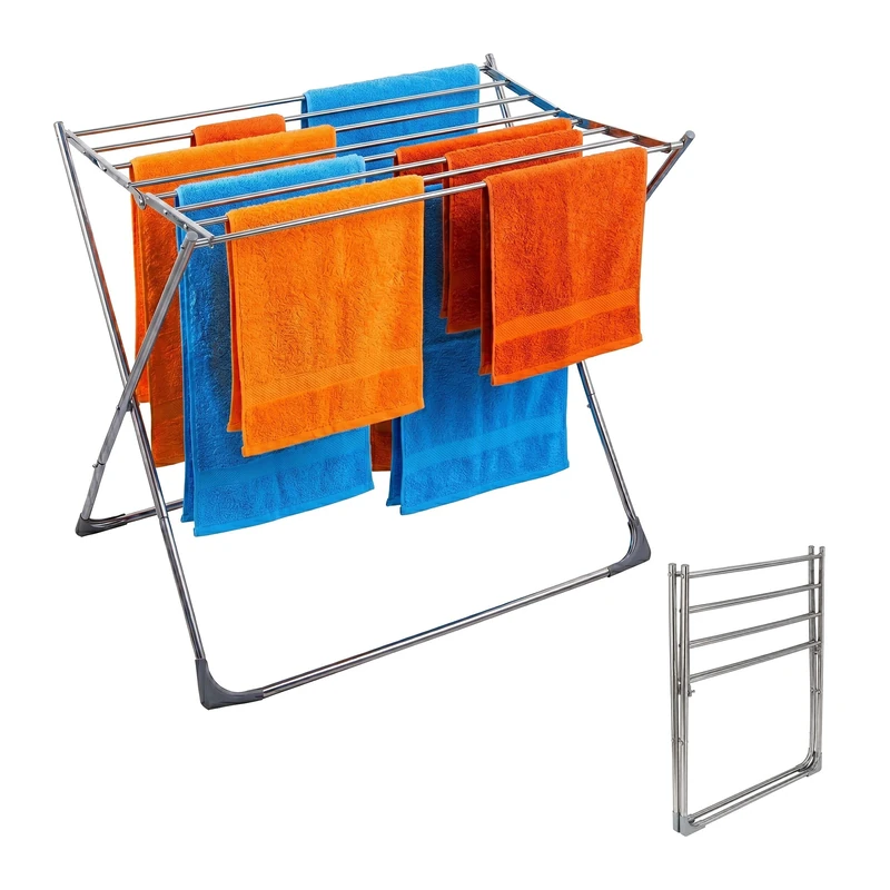 Relaxdays Foldable clothes airer, 8 bars, HxWxD: 77 x 86 x 57 cm, silver