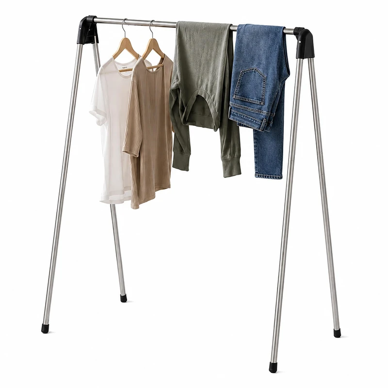 Relaxdays folding clothes airer, HxWxD: 122x123.5x49 cm, stainless steel/plastic, space-saving freestanding rack, silver