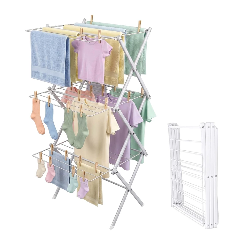 Relaxdays Folding clothes horse, 27 rails, HWD: 115 x 53.5 x 52 cm, white