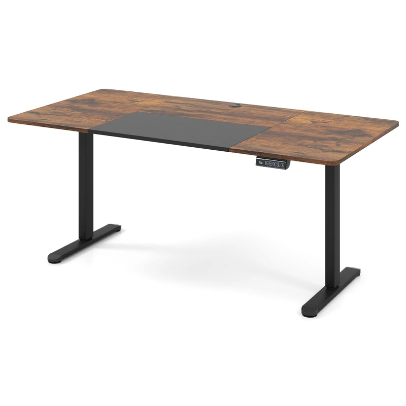 CASART Electric Height Adjustable Standing Desk, Ergonomic Sit Stand Desk with Memory Control, Cable Hole & Anti-Collision Design, Stand up Workstation for Home Office (Rustic Brown+Black, 140 x 70cm)