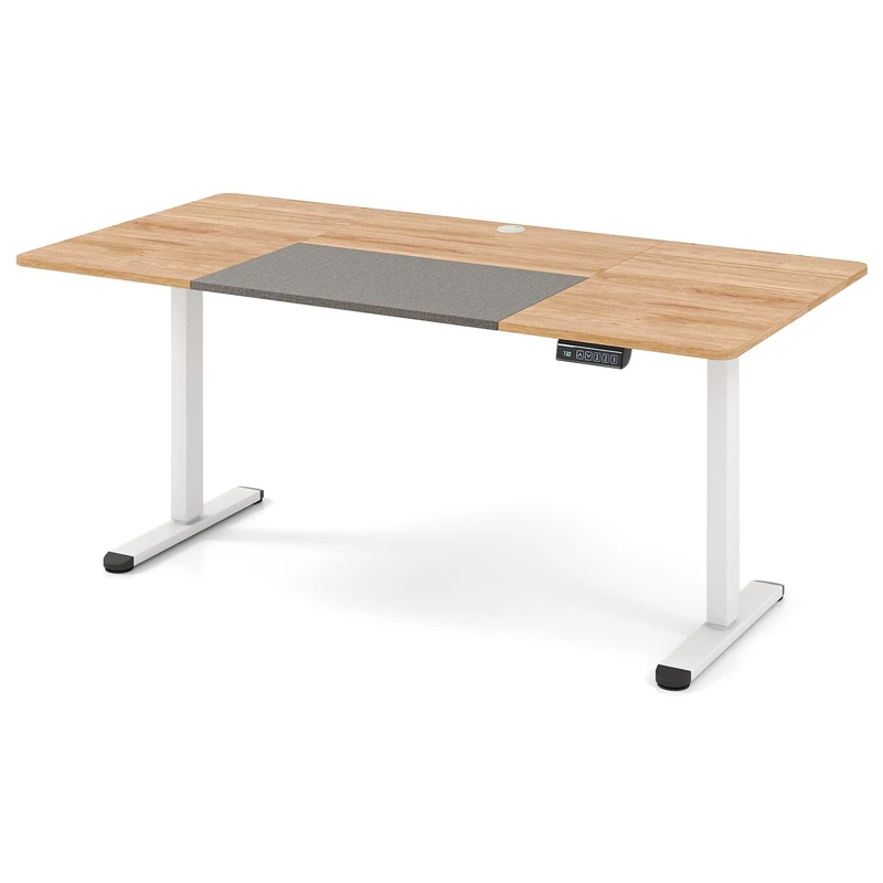 CASART Electric Height Adjustable Standing Desk, Ergonomic Sit Stand Desk with Memory Control, Cable Hole & Anti-Collision Design, Stand up Workstation for Home Office (Natural+Grey, 140 x 70cm)