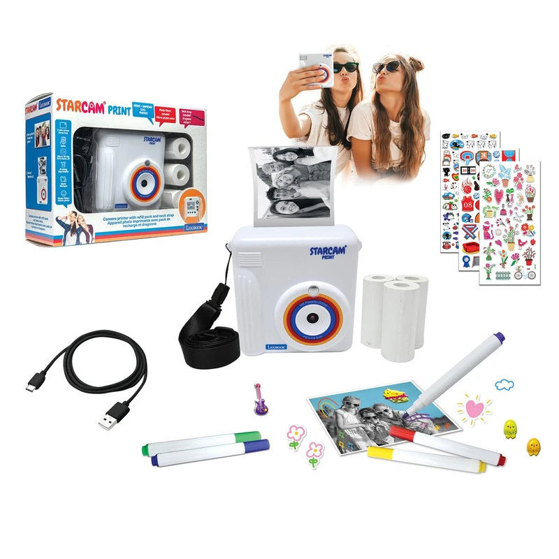 LEXIBOOK, Starcam Print, Instant Print Camera with 3 Paper Rolls and Wrist Strap, White, DJ130LXB - Image 1