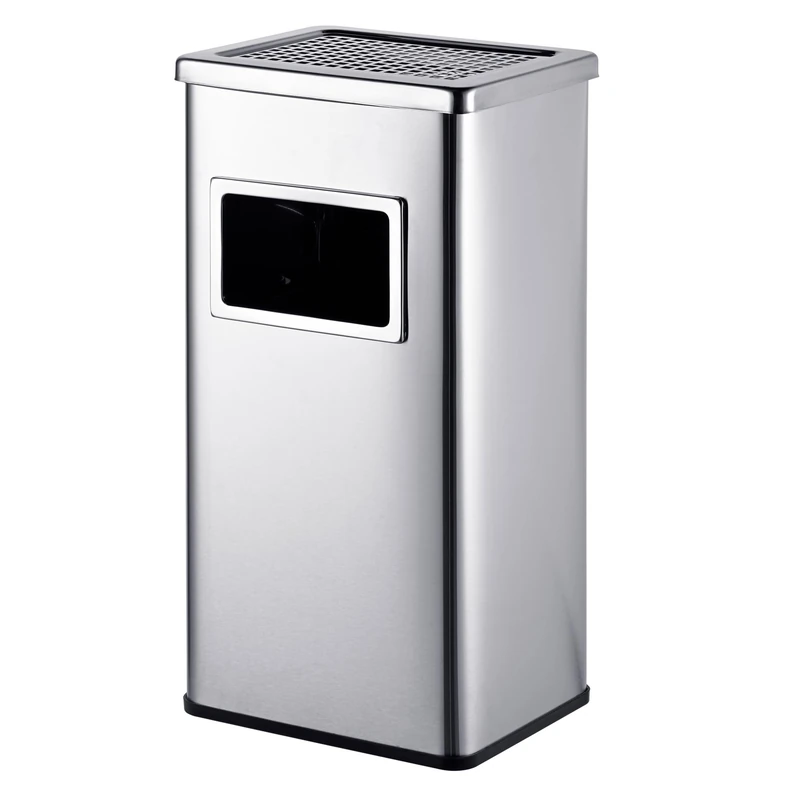 Relaxdays standing ashtray with waste bin, outdoor, stainless steel, silver