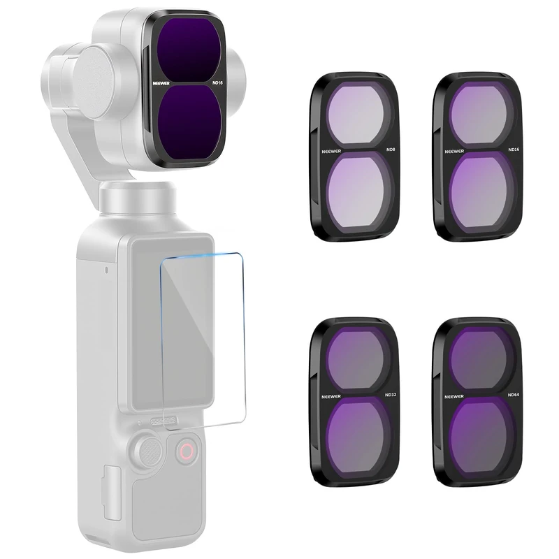 NEEWER ND Filter Set Compatible with DJI Osmo Pocket 4P Only, ND8 + ND16 + ND32 + ND64 HD Neutral Density Gimbal Action Camera Lens Filter Screen Protector Photography Accessories Kit