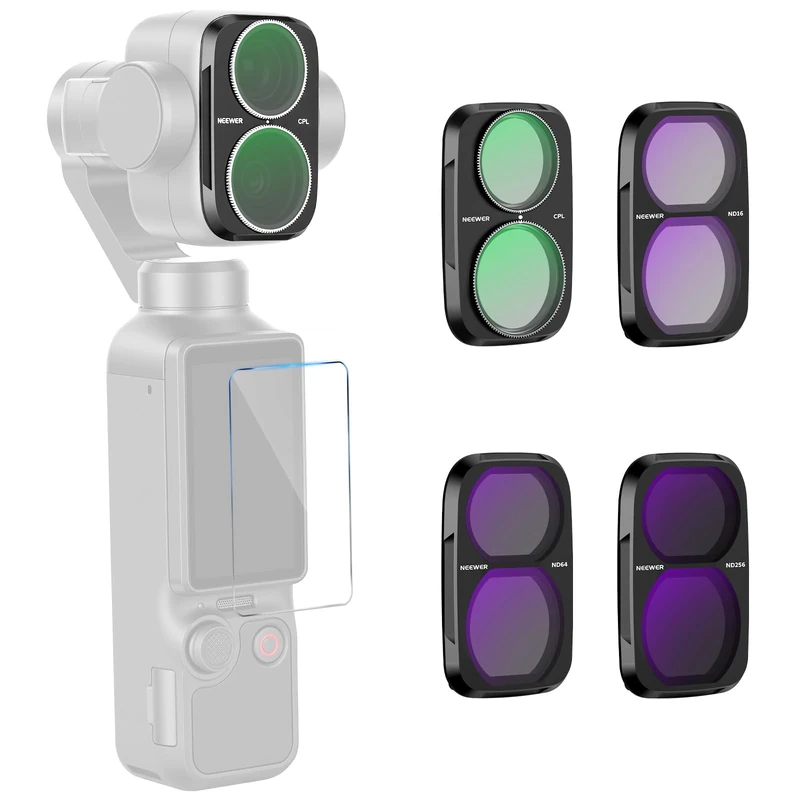 NEEWER CPL + ND Filter Set Compatible with DJI Osmo Pocket 4P Only, Circular Polarizer Neutral Density (ND16 + ND64 + ND256) Gimbal Action Camera Lens Filter Screen Protector Photography Accessories