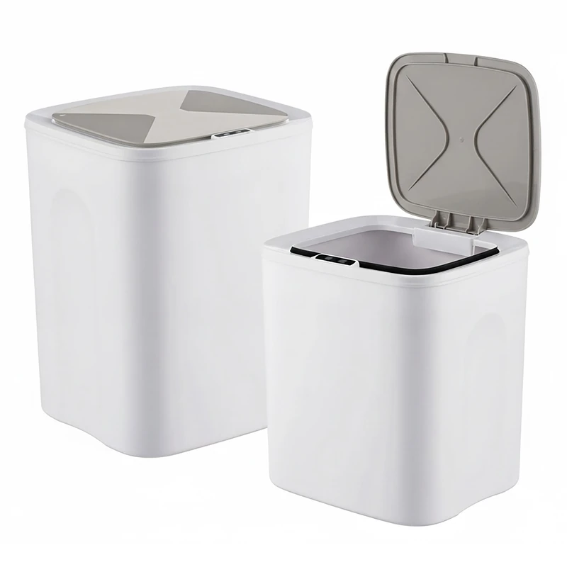 Relaxdays sensor bins, set of 2, 14 & 16 litres, automatic lid, cream
