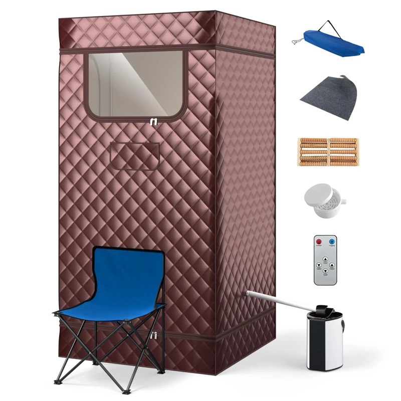 SPOTRAVEL Portable Steam Sauna, Folding Full Body Sauna Tent (Coffee)