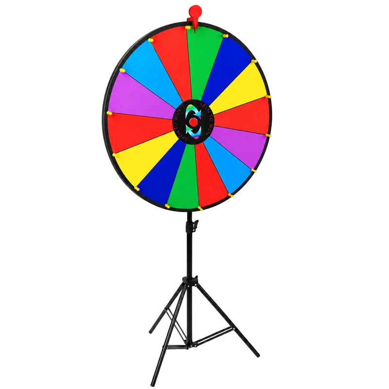 Relaxdays Prize Wheel with tripod, 60 cm, height-adjustable, 14 writable & wipeable slots, bag included, colourful - Image 1
