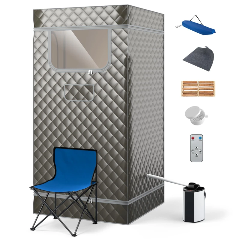 SPOTRAVEL Portable Steam Sauna, Folding Full Body Sauna Tent (Gray)