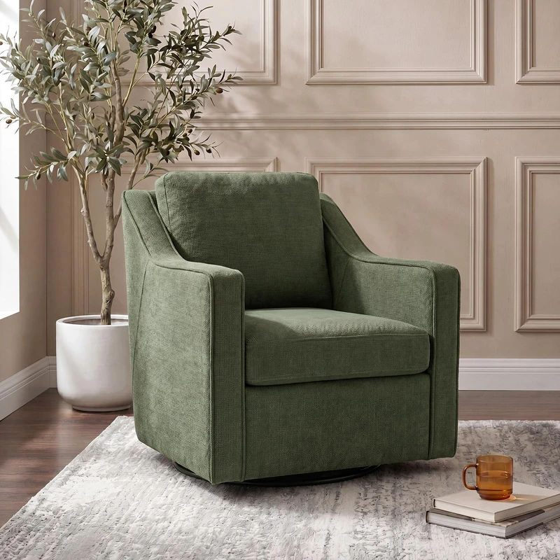 Swivel Armchair for Living Room, 360° Rotating Living Room Chair, Linen Fabric Accent Chair with Removable Seat Cushion & Pillow, High Density Foam Upholstered Lounge Chair for Bedroom, Leisure Area - Image 1