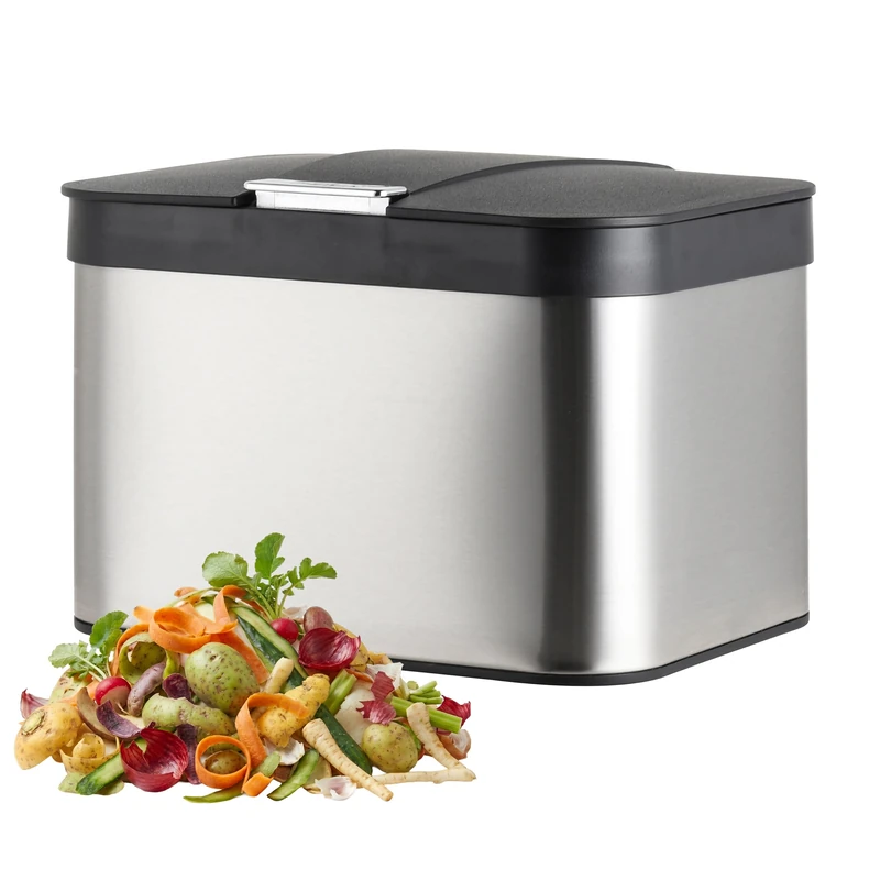 Relaxdays Worktop Compost Bin, 4.5 L, Odour-proof, Silver/Black
