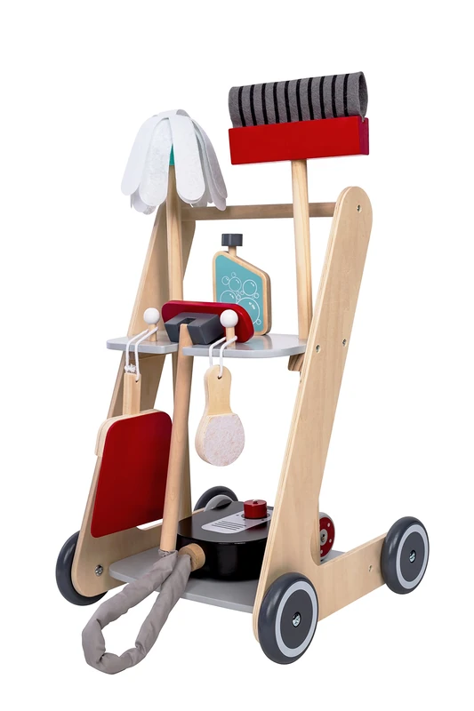 Bayer Chic 2000 - Children's Cleaning Trolley, Wooden Cleaning Trolley, Broom Trolley with Vacuum Cleaner and Accessories