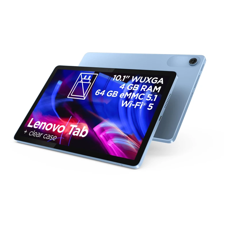 Lenovo Tab Android Tablet | 10.1 inch WUXGA Display | MediaTek Helio G85 | 4GB RAM | 64GB eMMC 5.1 | USB-C | Wi-Fi 5 | Clear Case with Built-in Kickstand Included | Polar Blue