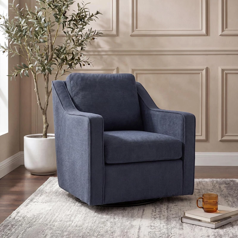 Swivel Armchair for Living Room, 360° Rotating Living Room Chair, Linen Fabric Accent Chair with Removable Seat Cushion & Pillow, High Density Foam Upholstered Lounge Chair for Bedroom, Leisure Area