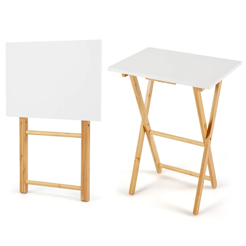 CASART Folding End Tables Set of 2, Bamboo Sofa Side TV Tray Tables with Strengthened Crossbars, Portable Couch Coffee Snack Tables for Bedroom Living Room Small Spaces