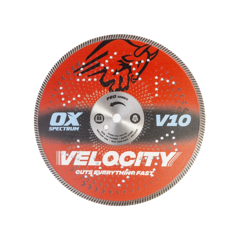 OX Pro V10 Diamond Blade for Concrete 350mm (14") x 20mm Bore – Professional Turbo Cutting Disc for Brick, Stone & Masonry – Heavy Duty Petrol Saw Blade