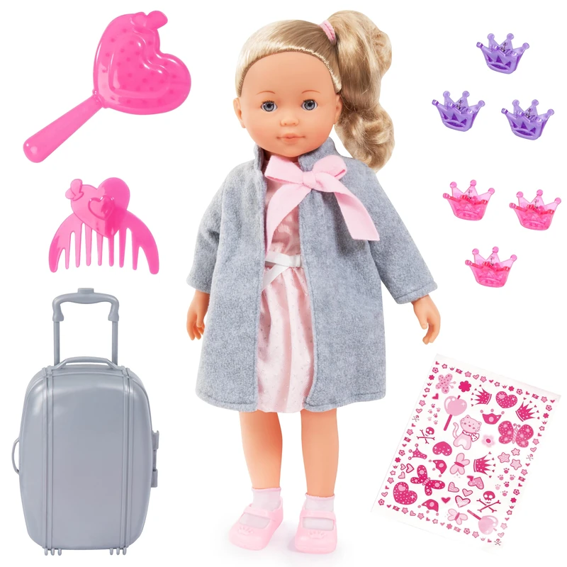 Bayer Design 94637AQ Interactive Doll with Hair Charlene, Speaks French, Soft Body, Closes Eyes, 46 cm, Suitcase, Accessories