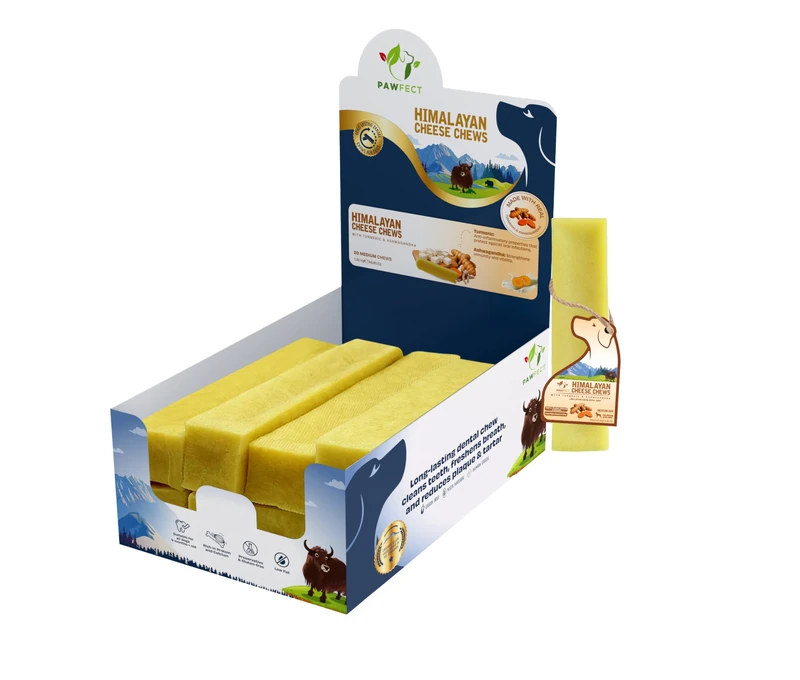 Pawfect Himalayan Yak Dog Chews with Turmeric & Ashwagandha - Natural Ingredients - Plaque Off and Tartar Control - High-Protein Dog Treats - Pack of 20 Chews for Medium Dogs (1300g/45.85oz) - Image 1