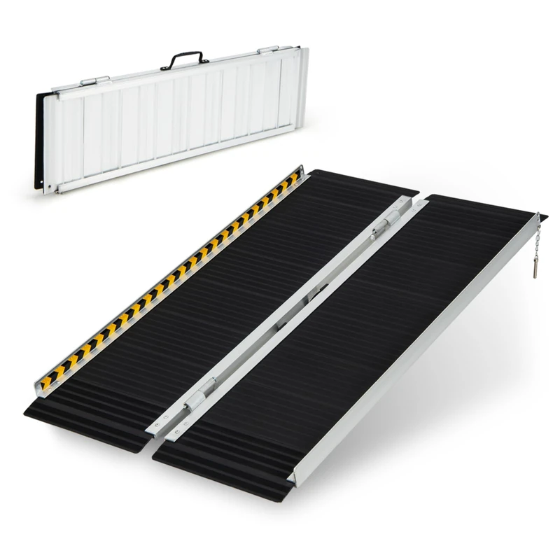 SPOTRAVEL 3FT/4FT/5FT Folding Wheelchair Ramp, Portable Aluminum Ramp (4FT)
