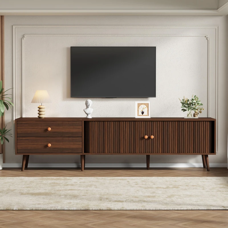 FAVSH 180cm TV Stand for Tvs up to 75",Entertainment Center with 2 Roller Shutter and 2 Drawers,TV Media Console W/Leg & Cable Management for Living Room,Walnut - Image 1