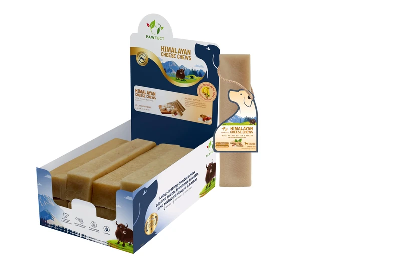 Pawfect Himalayan Yak Dog Chews with Peanut Butter & Banana - All Natural - Plaque Off And Tartar Control - High Protein, Grain-free Dog Treats - Pack of 10 Chews for Large Dogs (1400g/49.38)