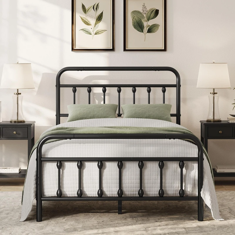 Yaheetech 4ft Small Double Vintage Iron Metal Bed Frame Platform Black