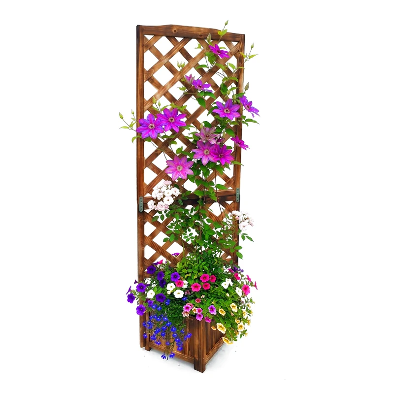 Relaxdays Planter Box with Trellis, HWD: 180x55x51 cm, Plant Pot with Rose Support, Lattice, Patio & Garden, Fir Wood - Image 1