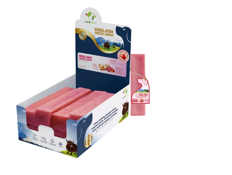 Pawfect Himalayan Yak Dog Chews with Real Strawberry - All Natural - Plaque Off And Tartar Control - High Protein, Grain-free Dog Treats - Pack of 10 Chews for Large Dogs (1400g/49.38oz)